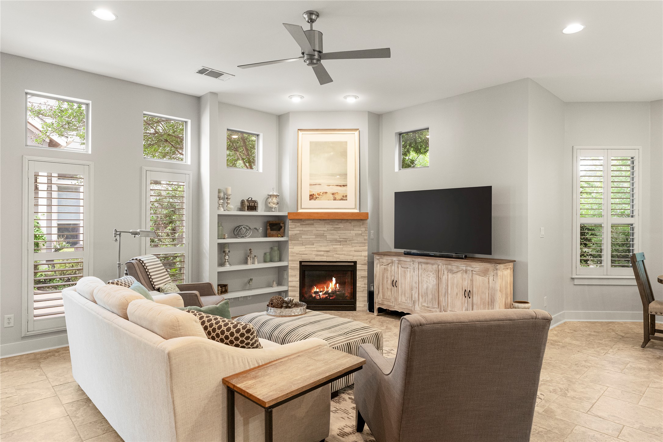 3814 Ridgelea Drive, Unit A Austin, TX 78731 - Photo 3 of 30 a living room with fireplace furniture and a flat screen tv