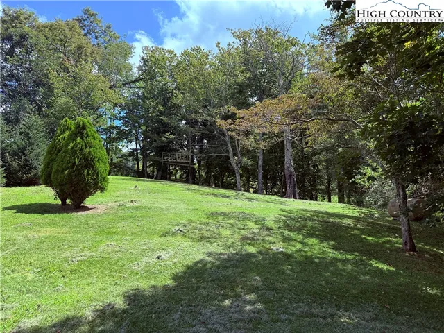 a view of a yard with a house in the background