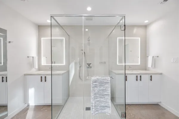 a bathroom with a shower