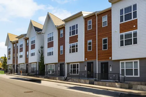 a front view of a multi story building