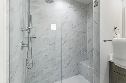 a bathroom with a shower