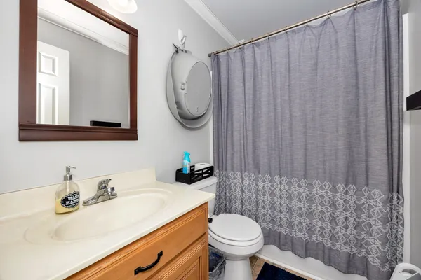 a bathroom with a sink a toilet and a mirror