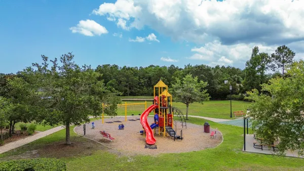 a view of a park with slide