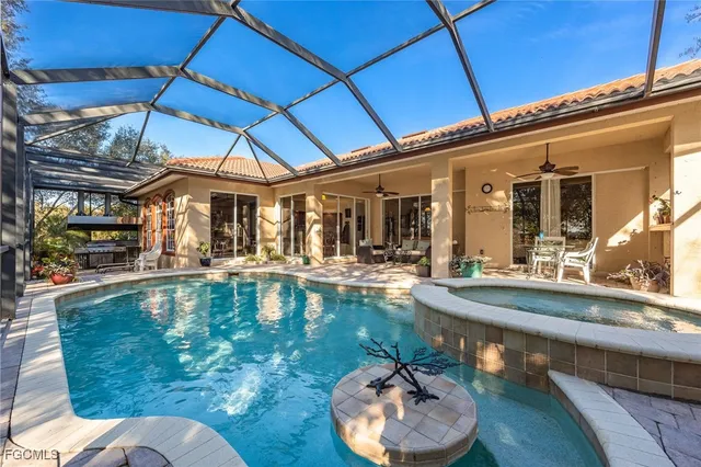 a view of a park with large trees