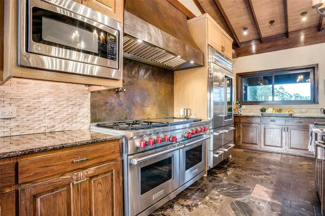 a kitchen with lots of counter top space