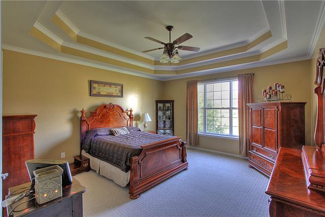 975 Rip Steele Road Columbia, TN 38401 - Photo 9 of 20 The large master bedroom is located downstairs to the right of the entry and features a tiered ceiling.