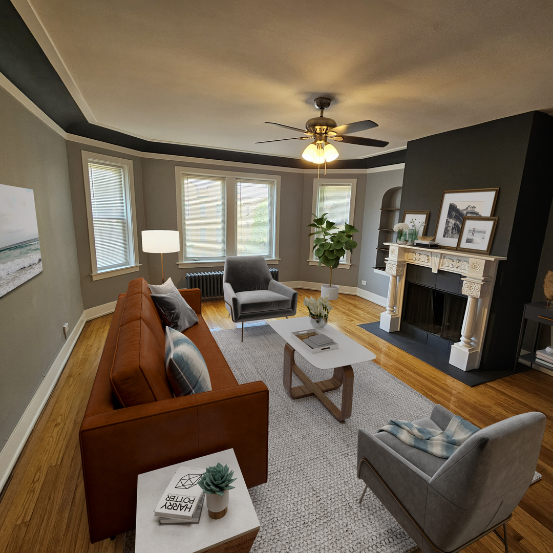 424 Wisconsin Avenue, Unit 3N Oak Park, IL 60302 - Photo 2 of 20 a living room with furniture and a fireplace