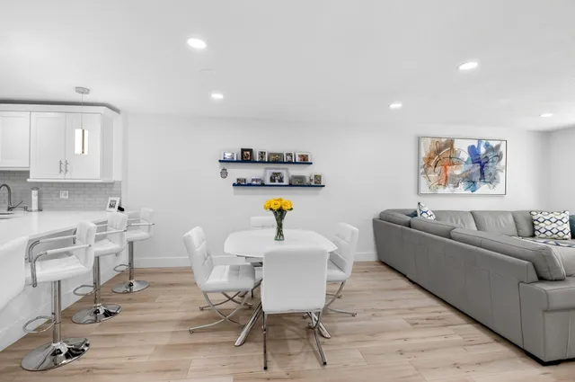 a view of a park with large trees