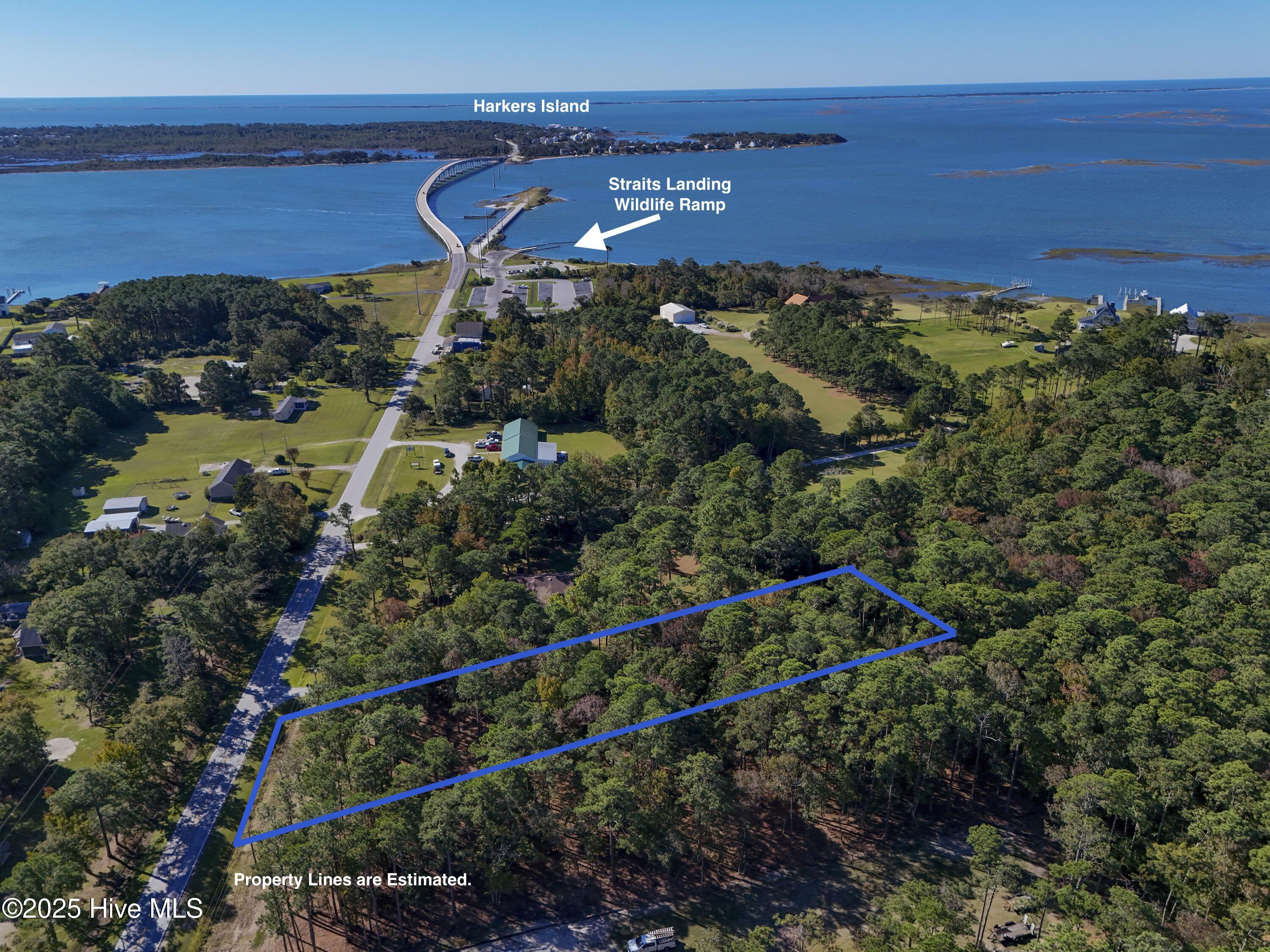 1532 Harkers Island Road Beaufort, NC 28516 - Photo 4 of 16 1532 lot lines and aerial with bridge