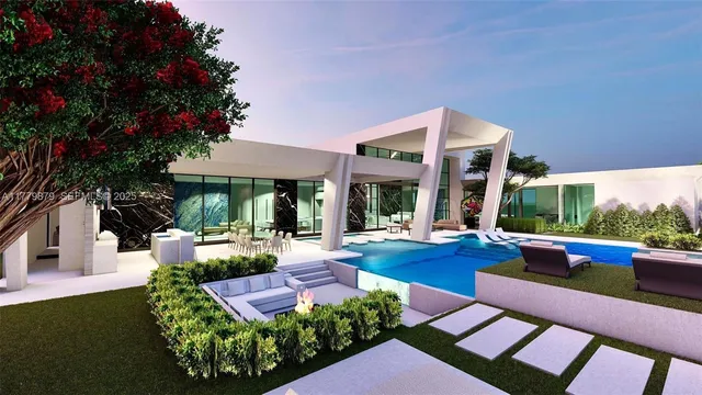 a view of a patio with couches table and chairs potted plants and palm tree