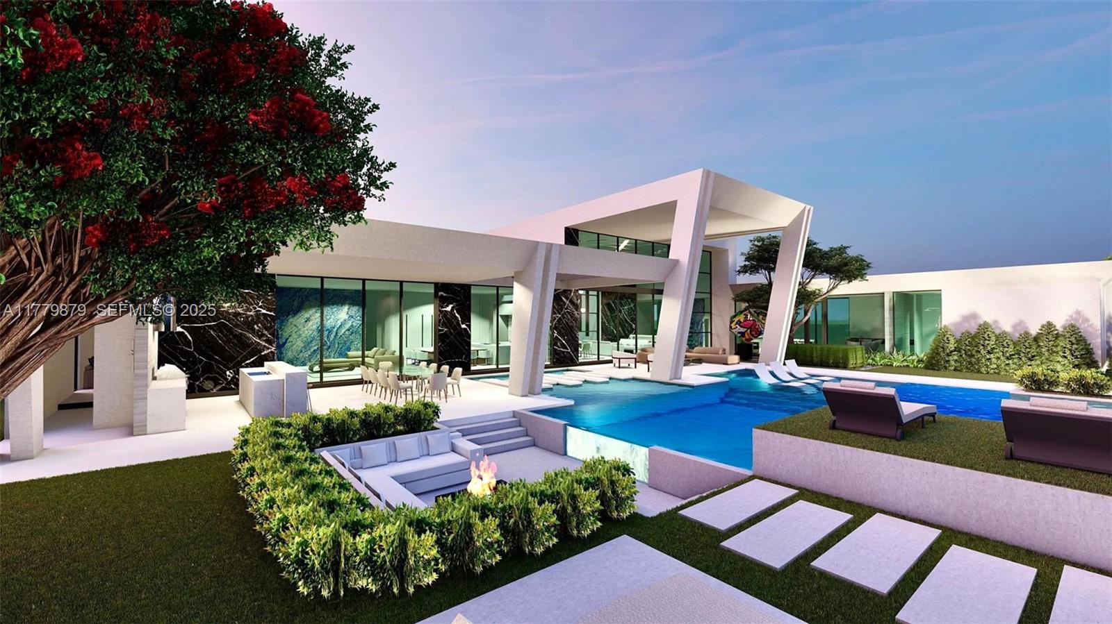 a view of a patio with couches table and chairs potted plants and palm tree