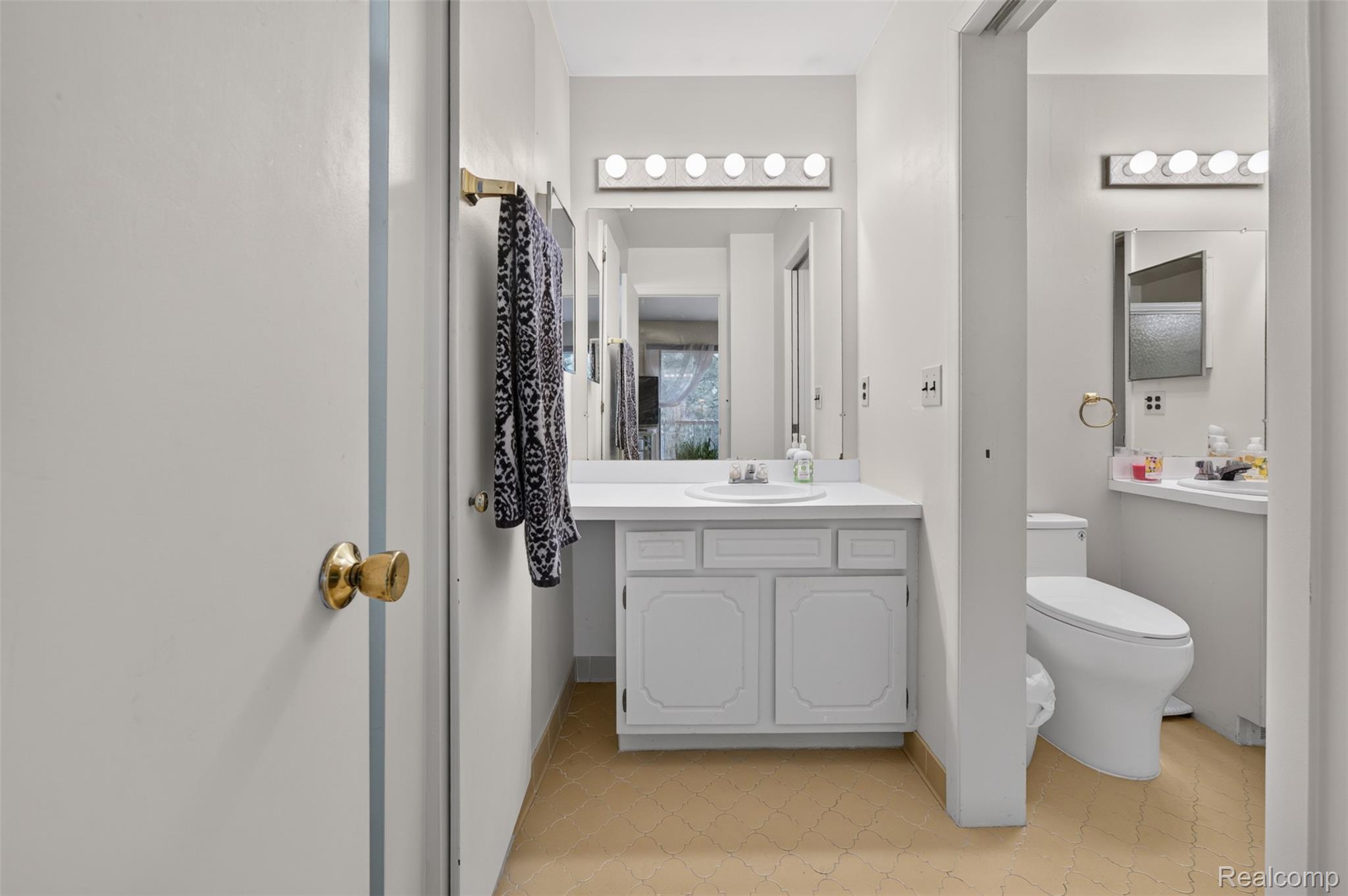 1439 Oakbrook E Drive Rochester, MI 48307 - Photo 39 of 68 Vanity with integrated sink, white cabinetry, and wall-mounted vanity lighting