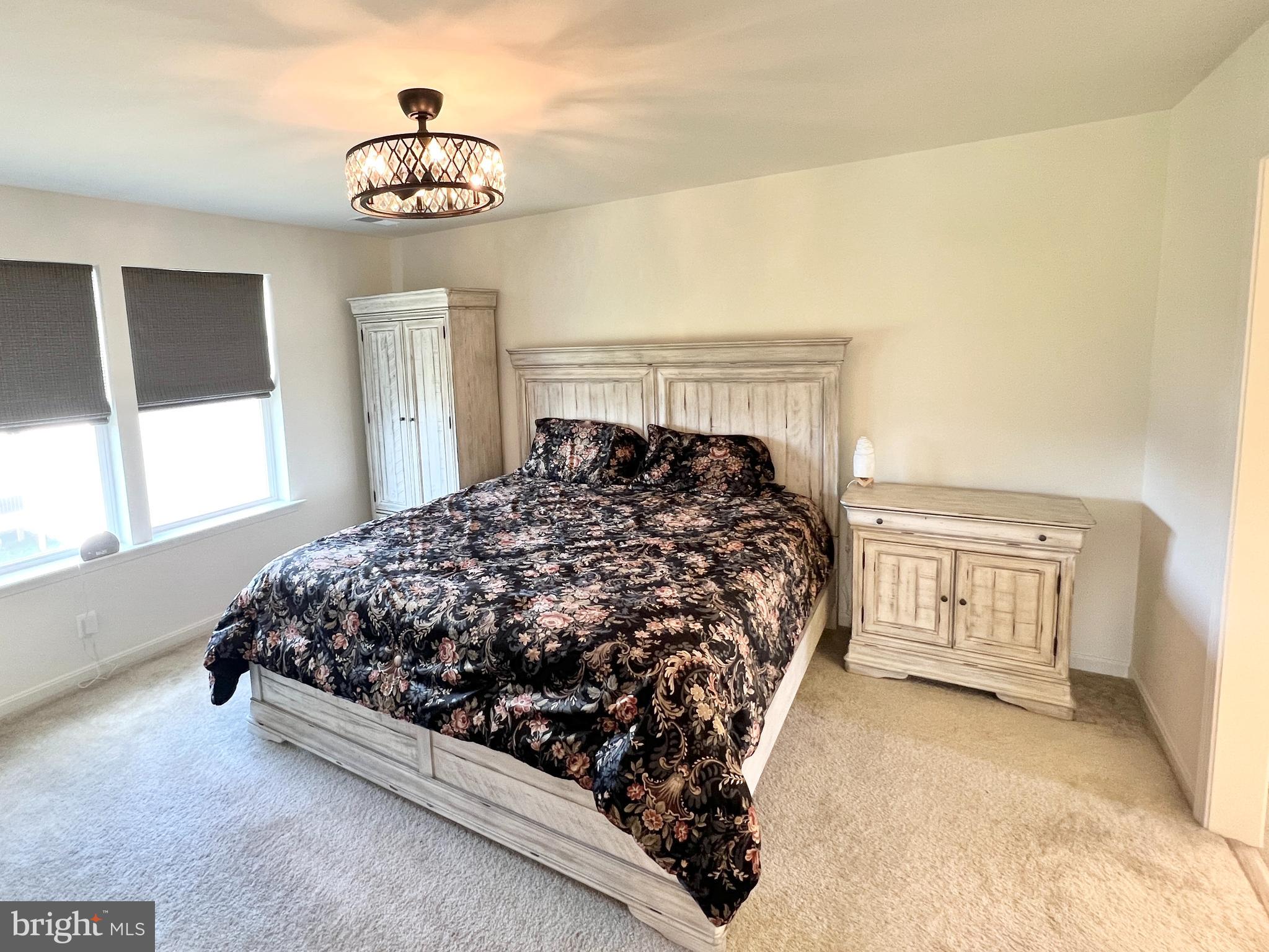 6366 Pointer Lane King George, VA 22485 - Photo 20 of 48 a bed sitting in a bedroom next to a window and a chandelier