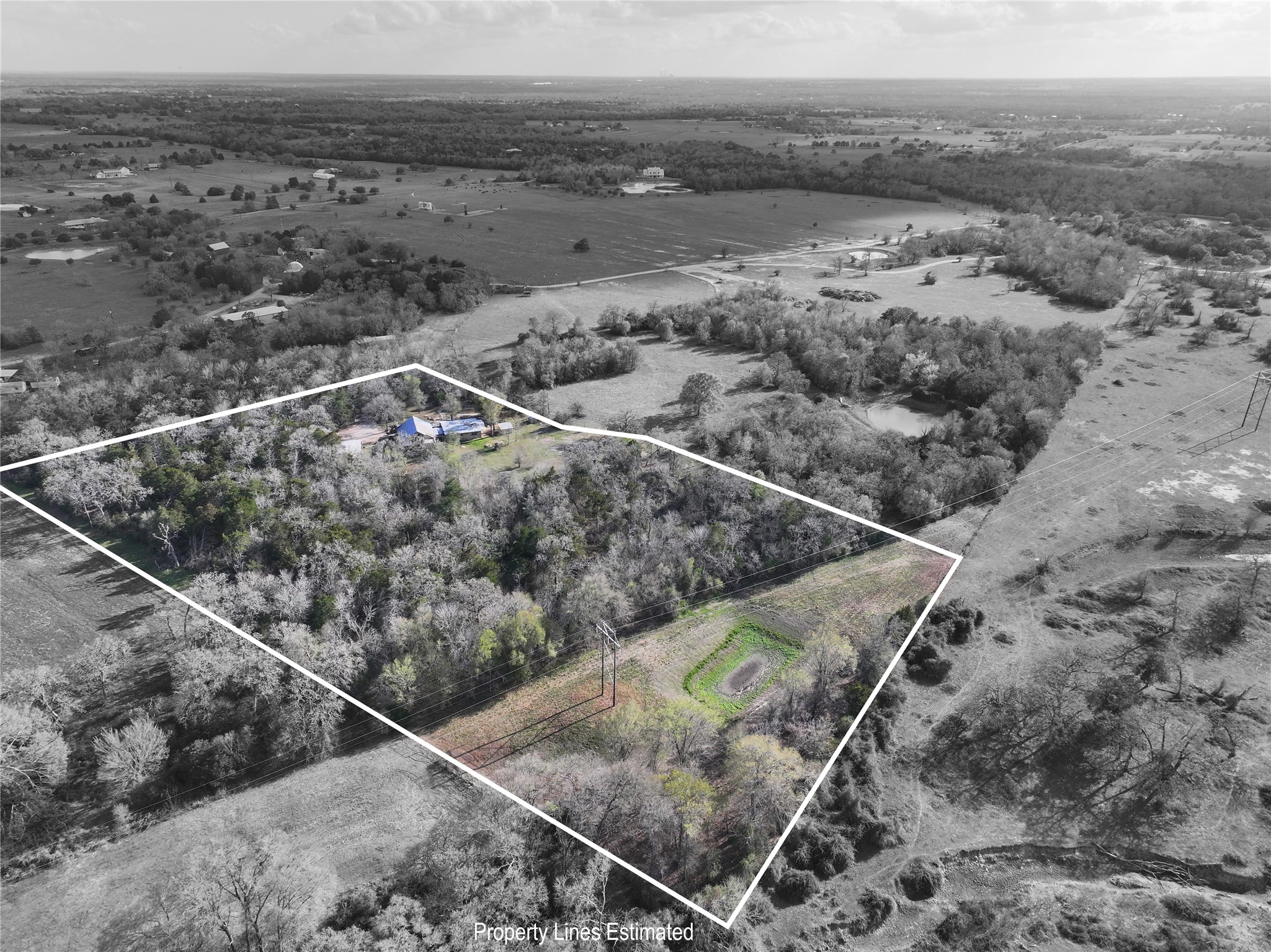 2514 Finke Road Round Top, TX 78954 - Photo 49 of 50 Aerial Front North Corner with Property Lines Estimated