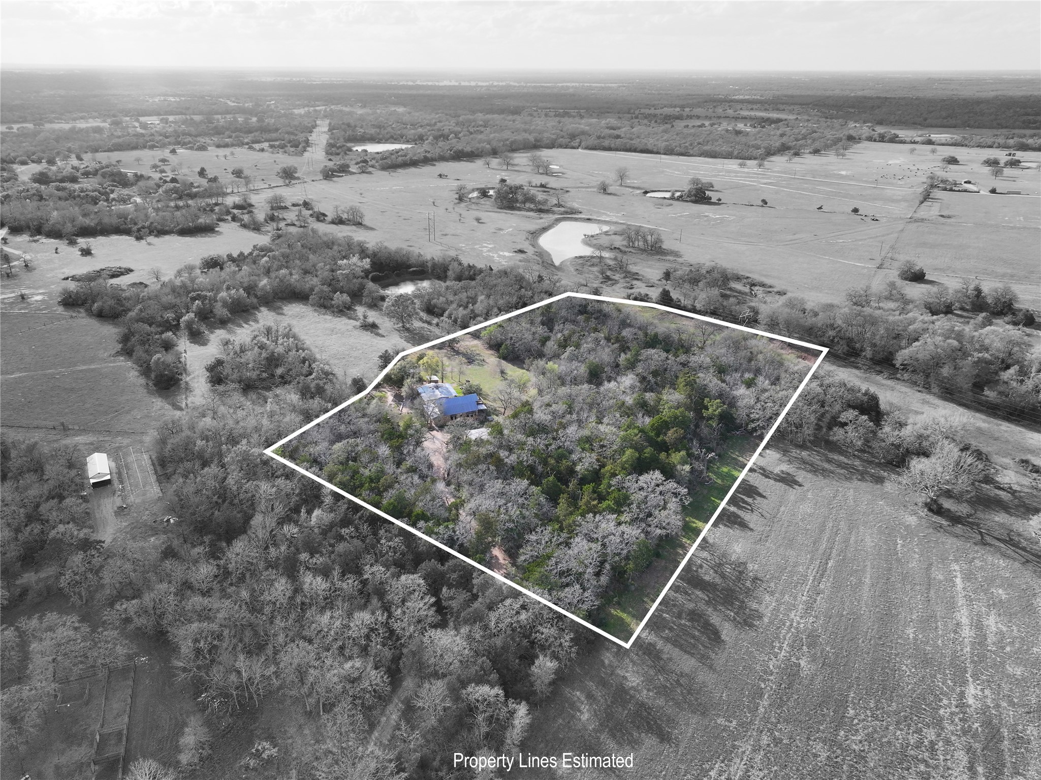 2514 Finke Road Round Top, TX 78954 - Photo 50 of 50 Aerial Front East Corner with Property Lines Estimated