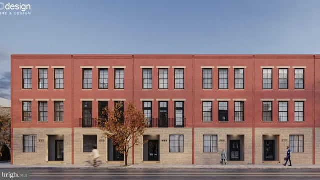 a front view of a building with street
