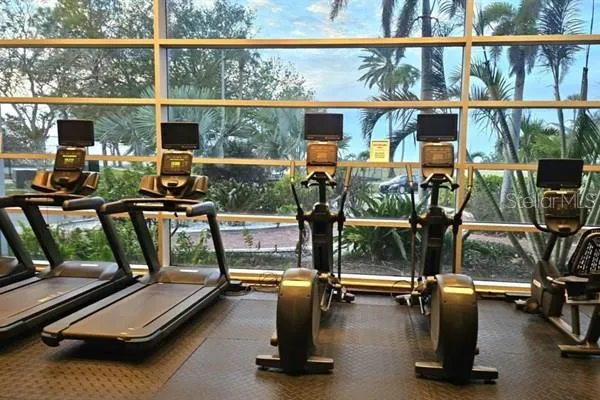 a view of a room with gym equipment