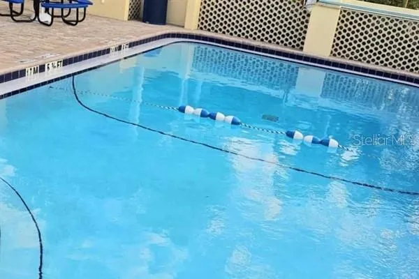 a view of a lake with building