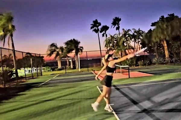 an outdoor space with furniture