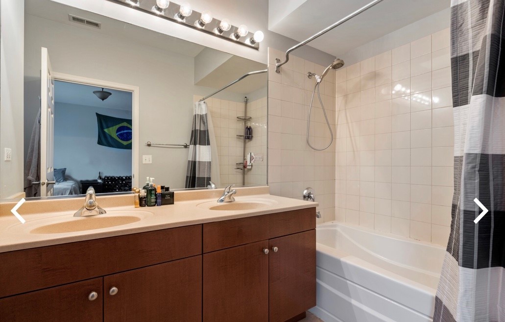 1407 South Halsted Street, Unit 2B Chicago, IL 60607 - Photo 9 of 16 a bathroom with a tub sink double vanity and shower