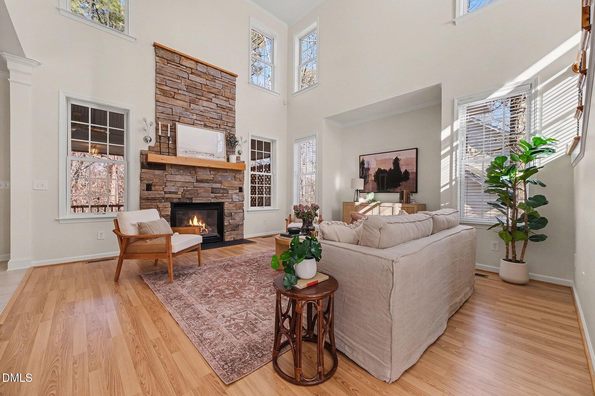 29 Chestnut Bluffs Lane Durham, NC 27713 - Photo 6 of 45 a living room with furniture and a fireplace
