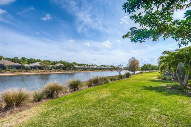 a view of a lake from a yard