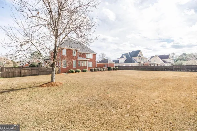 a street view with large trees