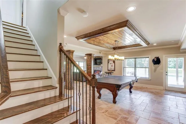 an aerial view of a house with a garden
