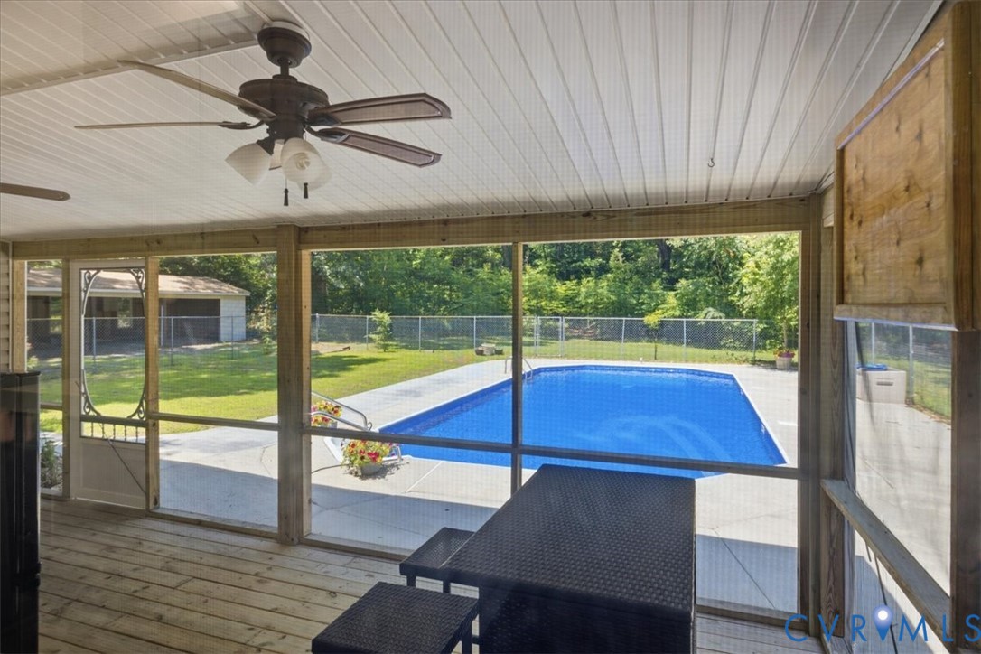 404 Bermuda Hundred Road Chester, VA 23836 - Photo 25 of 37 Screened porch with a ceiling fan and wood-finish