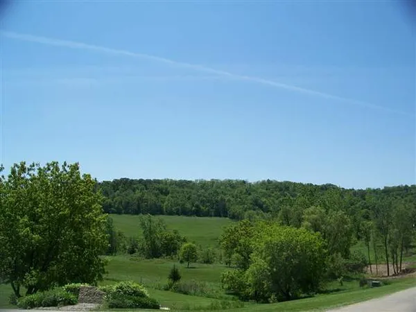 a view of a city with lush green forest