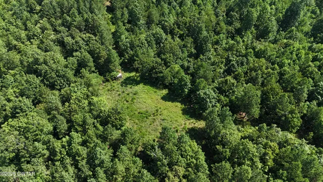 an aerial view of residential house with outdoor space and trees all around