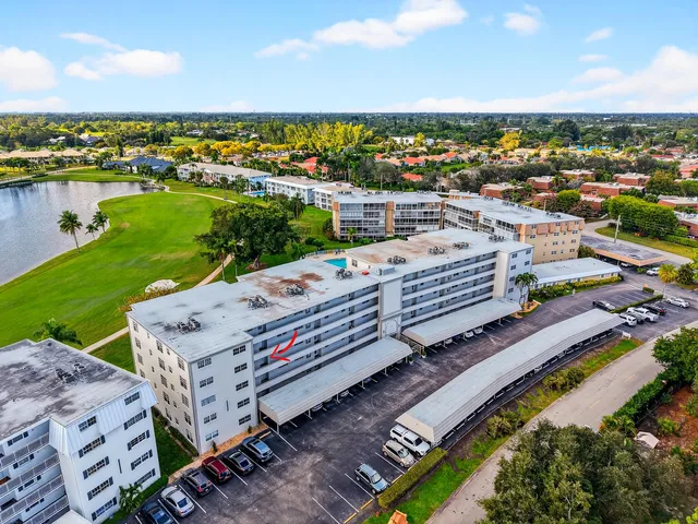 a aerial view of a swimming pool and outdoor space