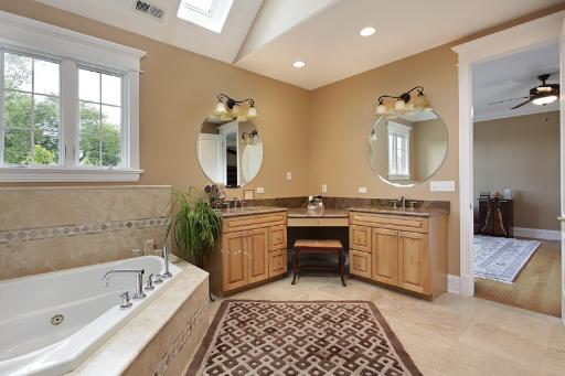 606 Locust Road Wilmette, IL 60091 - Photo 8 of 13 a bathroom with a granite countertop sink a mirror and a bathtub