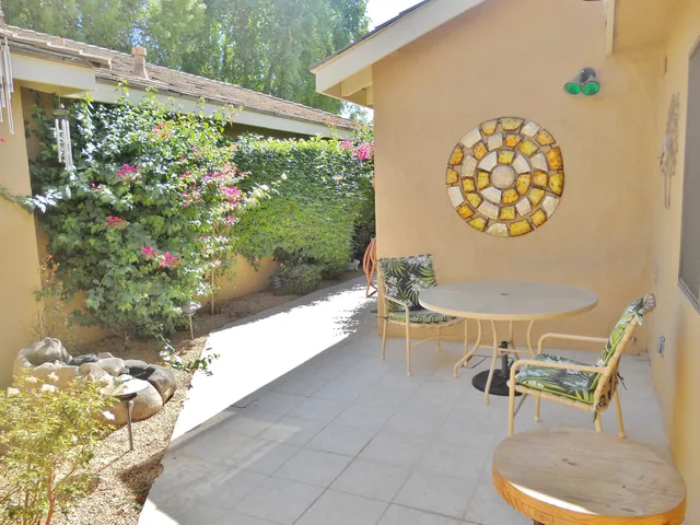 a outdoor view with a seating space