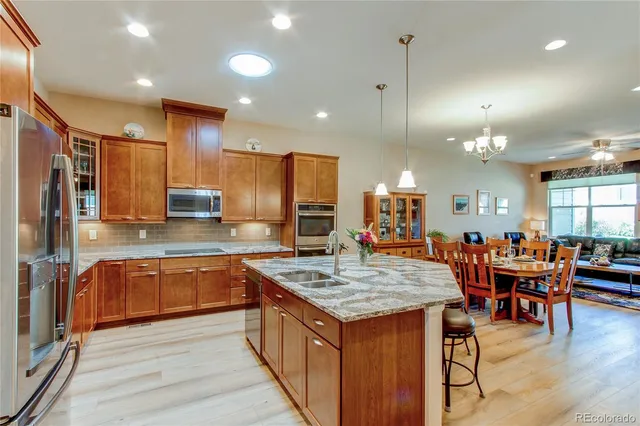 a kitchen with lots of counter top space