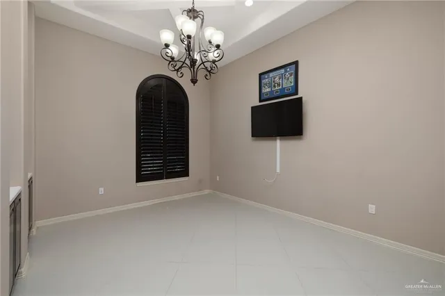 a view of a chandelier in a room