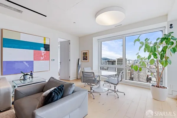 a view of workspace with wooden floor