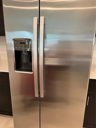 a close view of a refrigerator in kitchen