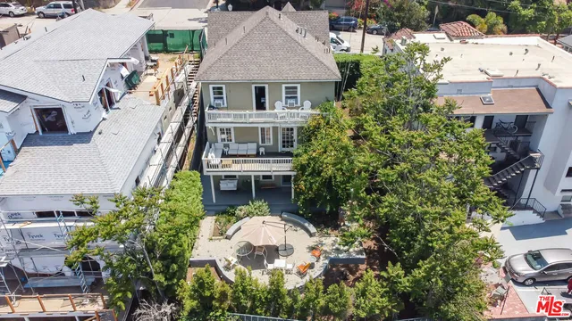 a city view with tall buildings