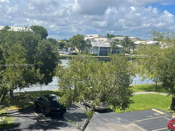 a view of a big yard with large trees