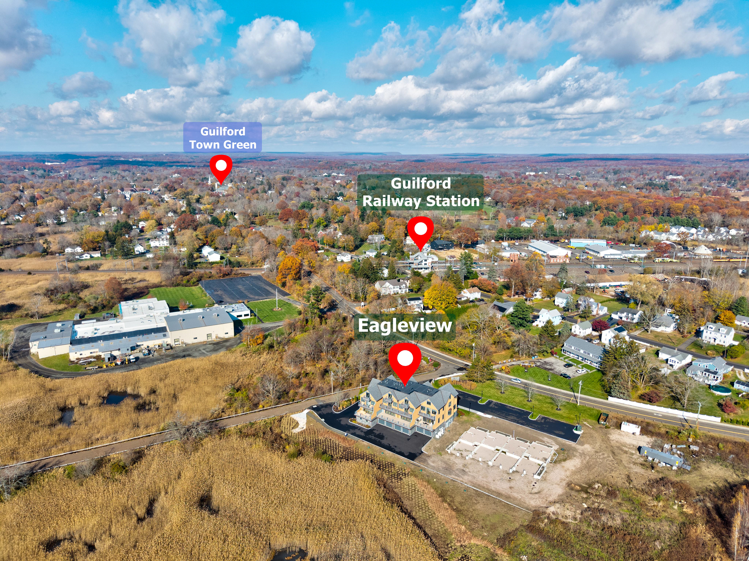 405 Whitfield Street, Unit 2 Guilford, CT 06437 - Photo 30 of 40 Aerial view highlighting Eagleview's convenient access to local amenities.