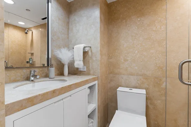 a city view with tall buildings