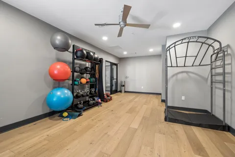 a view of a room with gym equipment