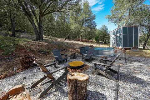 a view of balcony with wooden floor