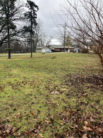 a view of a field with an trees