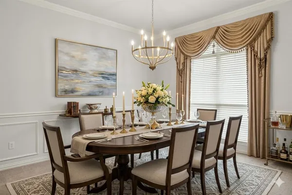 a view of a chandelier in a room
