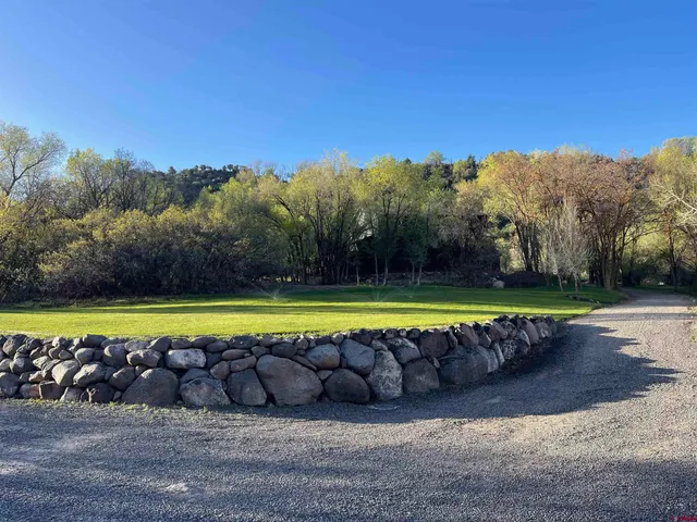a view of a swimming pool with a yard