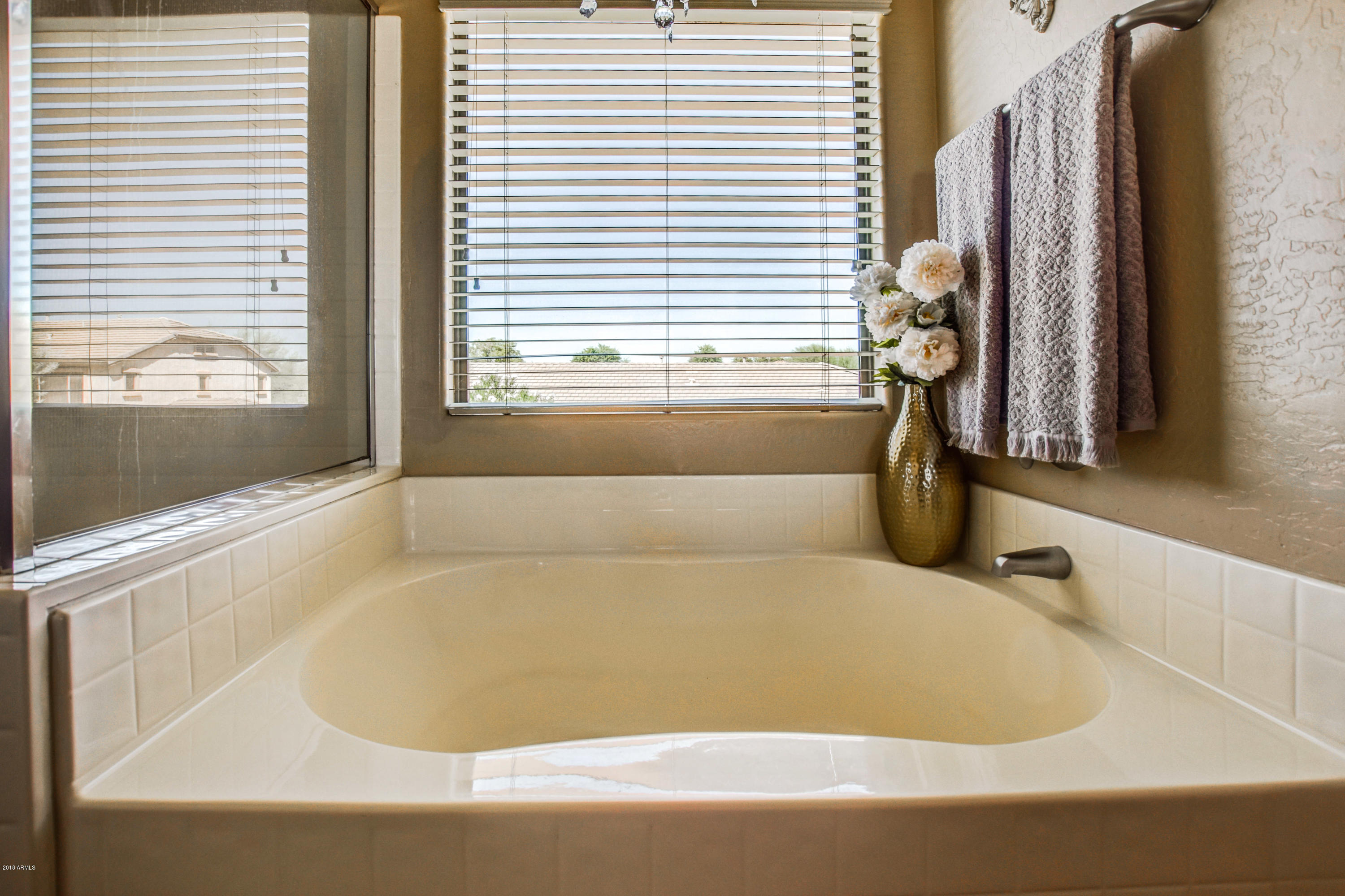 19702 East Thornton Road Queen Creek, AZ 85142 - Photo 40 of 79 a white bath tub sitting in a bathroom next to a window