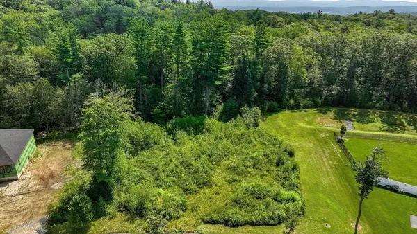 an aerial view of a house with a yard and lake view