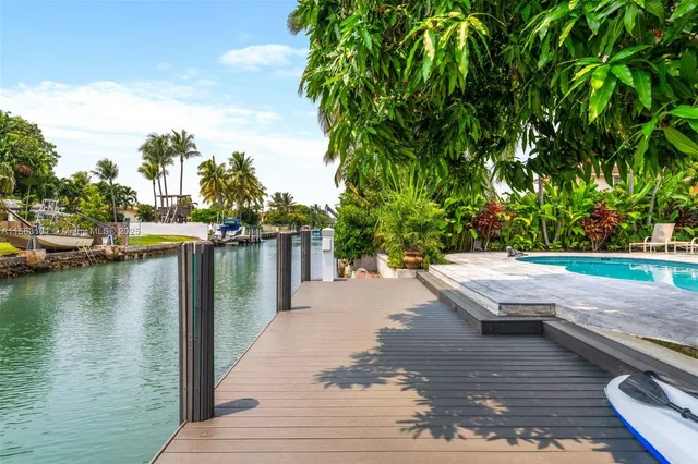 a view of a wooden floor with a lake view
